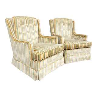 Vintage 1970's Thomasville Striped Velour Club Chairs--A Pair For Sale