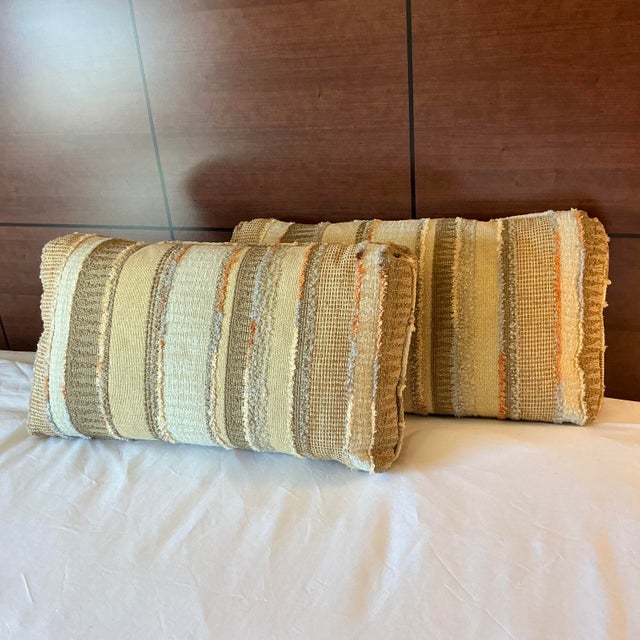Mid 20th Century Mid-Century Boho Chic Kilim Lumbar Pillows - A Pair For Sale - Image 5 of 11