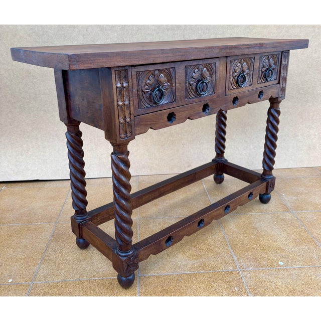 20th Century Catalan Spanish Carved Wood Console Table For Sale - Image 14 of 14