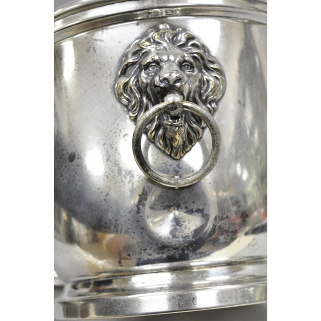 Vintage English Regency Winthrop Silver Plated Lion Handle Covered Ice Bucket For Sale - Image 12 of 18