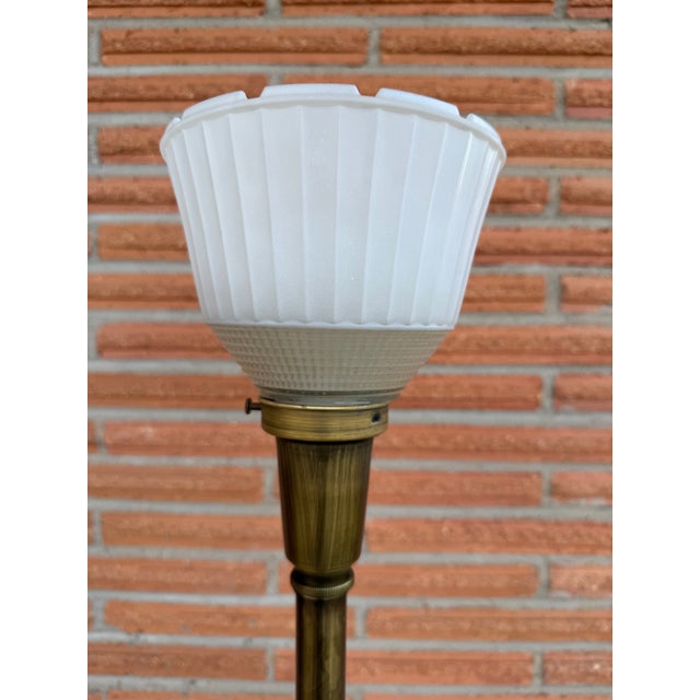 Mid 20th Century Hollywood Regency Art Deco Rembrandt Brass Torchiere Lamp For Sale - Image 6 of 10