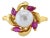 Pearl Center with Marquise Ruby Accent Ring 14k Yellow Gold, Size 8.5 For Sale
