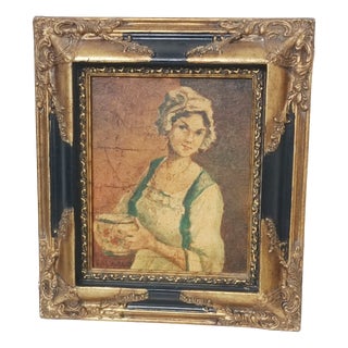 Michel Capron, Young Woman with a Bowl, 1950, Oil on Canvas, Framed For Sale