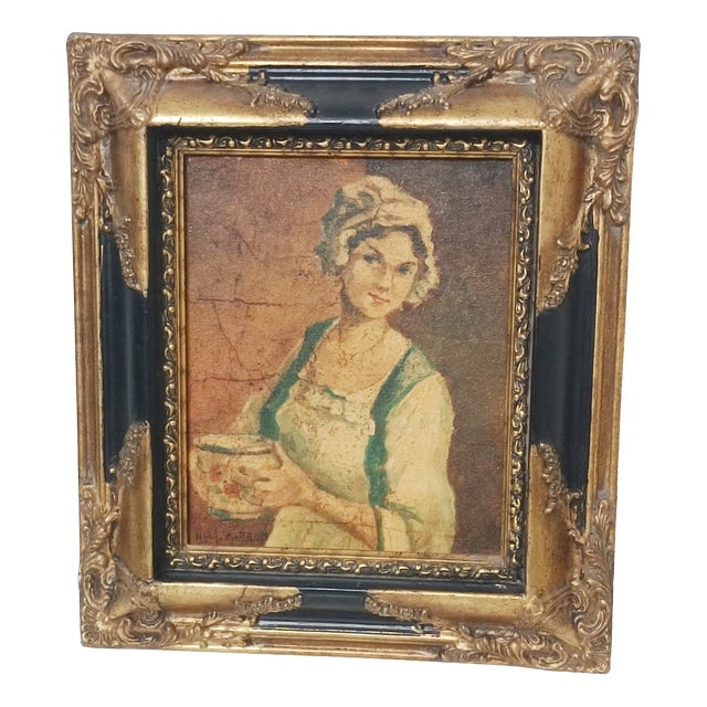 Michel Capron, Young Woman with a Bowl, 1950, Oil on Canvas, Framed For Sale