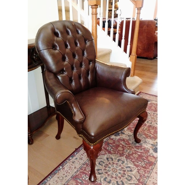 Animal Skin 1960s Elevate Your Living Space With This Stunning Pair of Chesterfield Leather Armchairs by Hancock & Moore. For Sale - Image 7 of 12