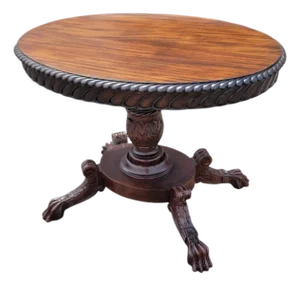 19th C Victorian Mahogany Oval Center Table, Fine Carved, Rare Antique
