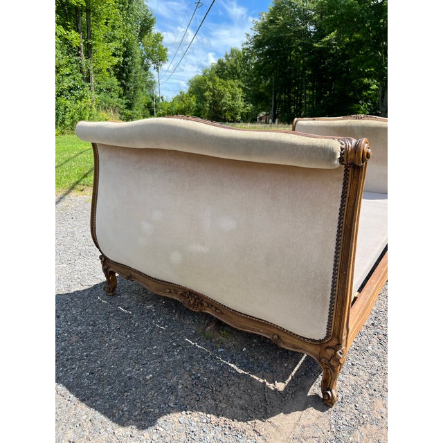 French Upholstered Carved Wood Daybed For Sale - Image 6 of 12