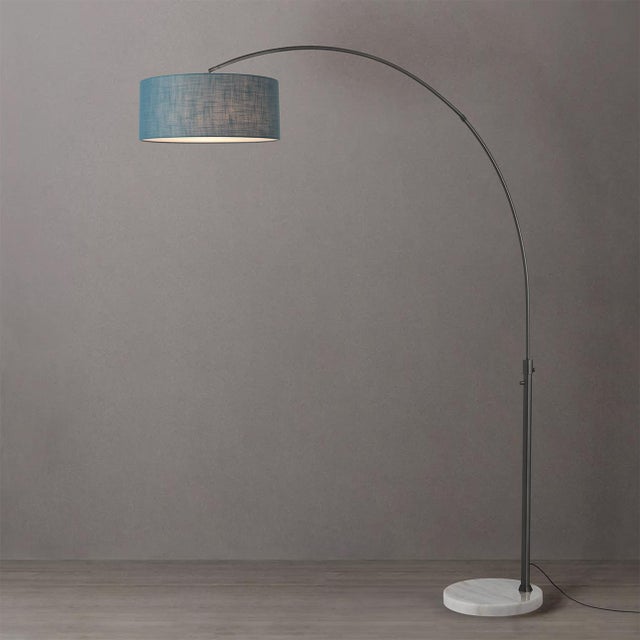 Mid-Century Modern 1960s Nova of California 92" Float Floor Lamp Mid Century, Pool Blue Shade, Black Nickel, White Marble Base, Living Room Lamp For Sale - Image 3 of 4