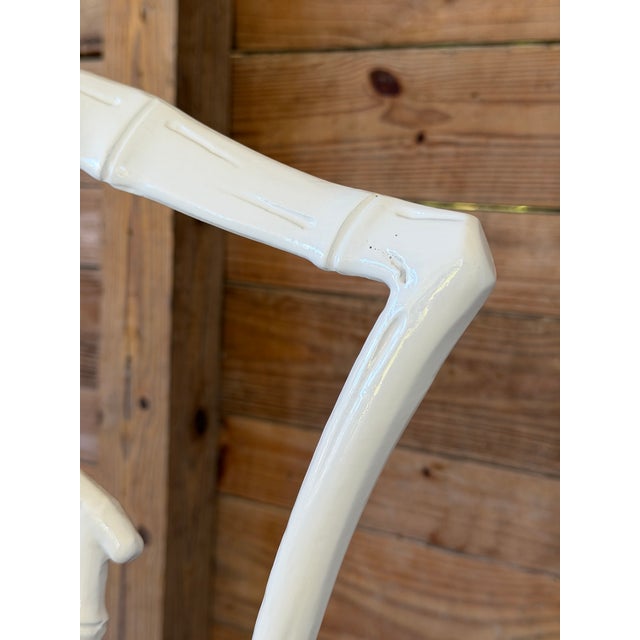 Kessler Industries Set of Four Vintage Faux Bamboo Swivel Dining Chairs in Glossy White For Sale - Image 4 of 12