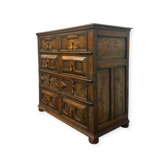 Antique Jacobean Style Carved Oak Dresser Chest of Drawers. For Sale - Image 4 of 15
