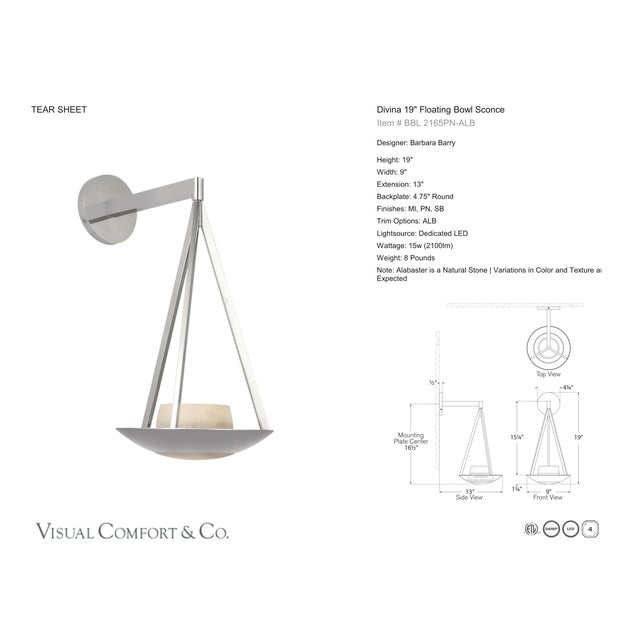 Modern Barbara Barry for Visual Comfort Signature Divina 19" Floating Bowl Sconce in Polished Nickel with Alabaster For Sale - Image 3 of 12