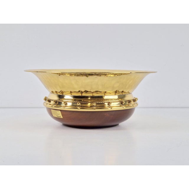 Vintage Valenti Gold Plated Centerpiece Bowl on Walnut Base, 1990s For Sale - Image 4 of 17