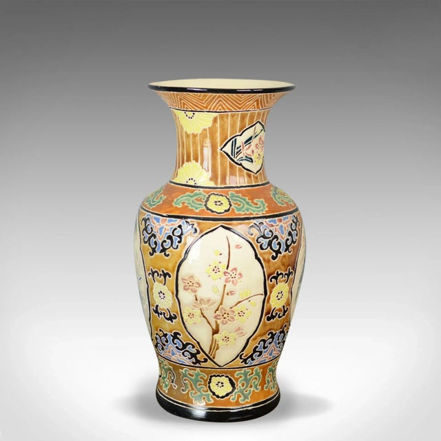 This is a large vase, a vintage oriental baluster vase highly decorated with panel scenes dating to the mid-late 20th...