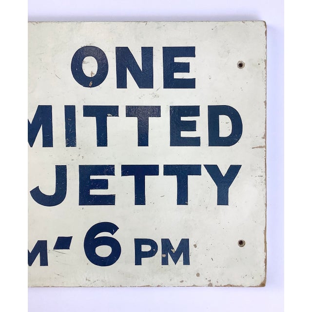American Vintage Blue & White No One Permitted on Jetty Sign For Sale - Image 3 of 4