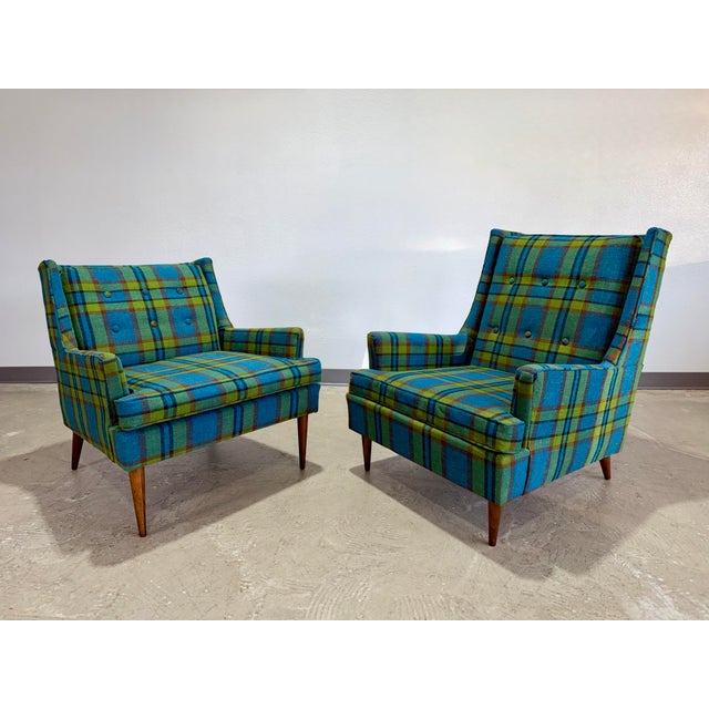 Textile 1950s 3pc Mid Century Modern Plaid Lounge Chair and Ottoman Set For Sale - Image 7 of 10