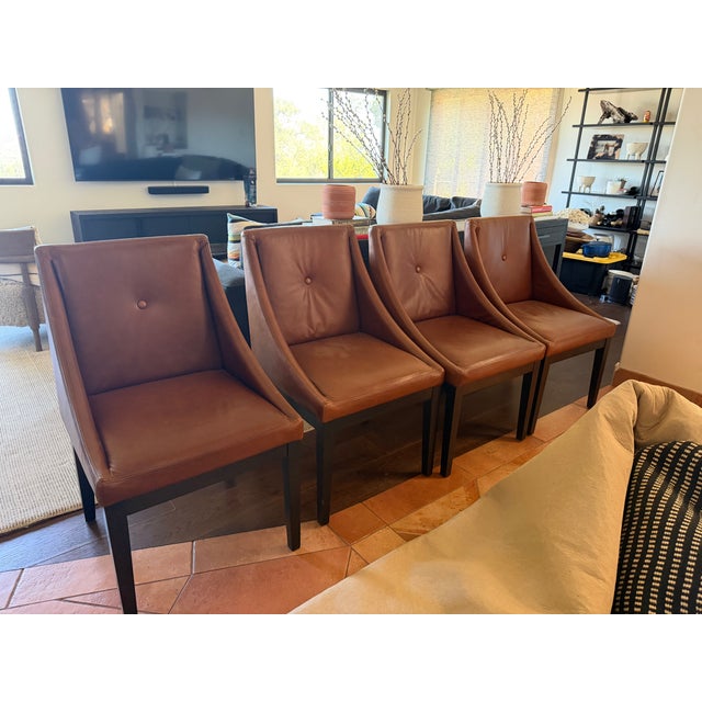 Wood West Elm- Set of 8- Leather Dining Chairs For Sale - Image 7 of 12