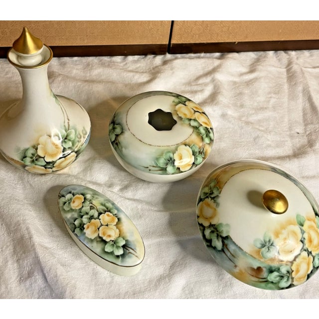 Early 20th Century 5 Pc Antique Leona Griffith by Vignaud Limoges Toilette Dresser Set For Sale - Image 5 of 10