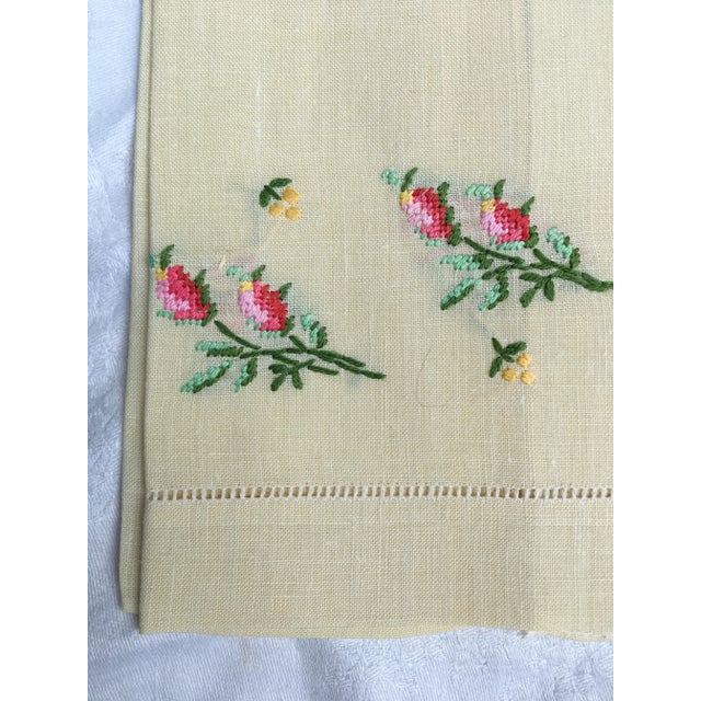 Textile Antique Lemon Yellow Embroidered Linen Hand Towel For Sale - Image 7 of 7