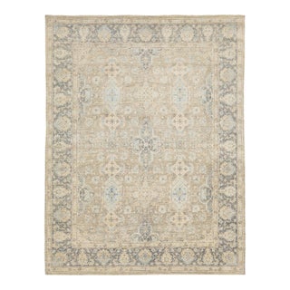 Modern Transitional Tabriz Style Hand-Knotted Wool & Silk Area Rug in Beige For Sale