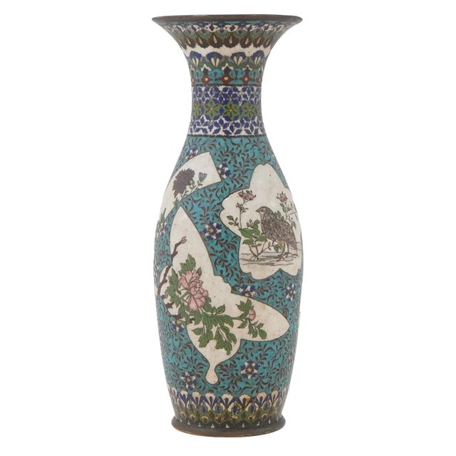 Japanese Late 19th Century Japanese Cloisonne Vase With Cranes, Ducks and Blossoms, Meiji Era For Sale - Image 3 of 6