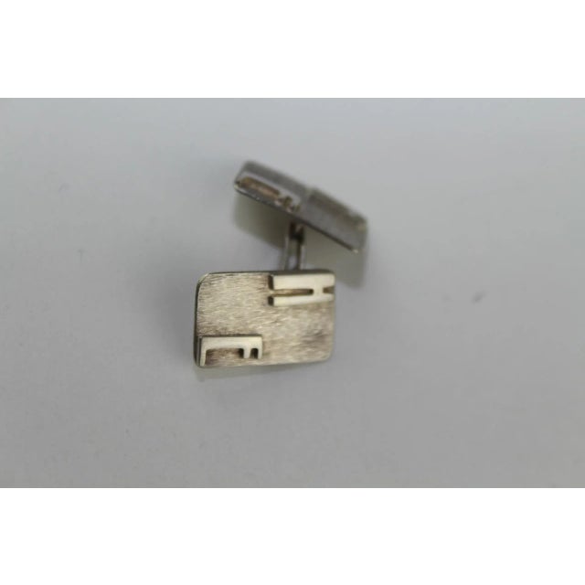 Mid-Century Modern Silver Cufflinks Initialed H.E., 1960s, Set of 2 For Sale - Image 3 of 7
