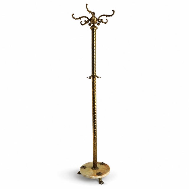 Italian Hollywood Regency Brass and Marble Hall Tree Coat Rack with Twisted Column, 1950s For Sale - Image 14 of 14