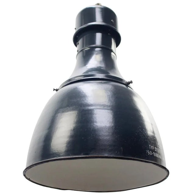 Industrial Vintage Industrial Dark Blue Enamel Factory Pendant Light For Sale - Image 3 of 5