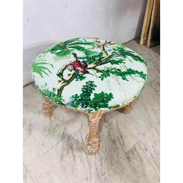Vintage Rope and Knot Ottoman Reupholstered in Vintage Schumacher For Sale In Charleston - Image 6 of 7