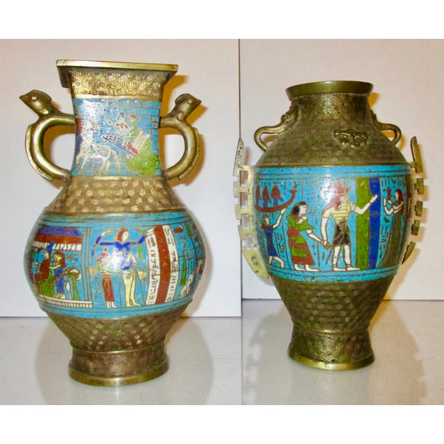 Japanese Bronze and Enamel Vases With Egyptian Motif - A Pair of 2 For Sale In New York - Image 6 of 6