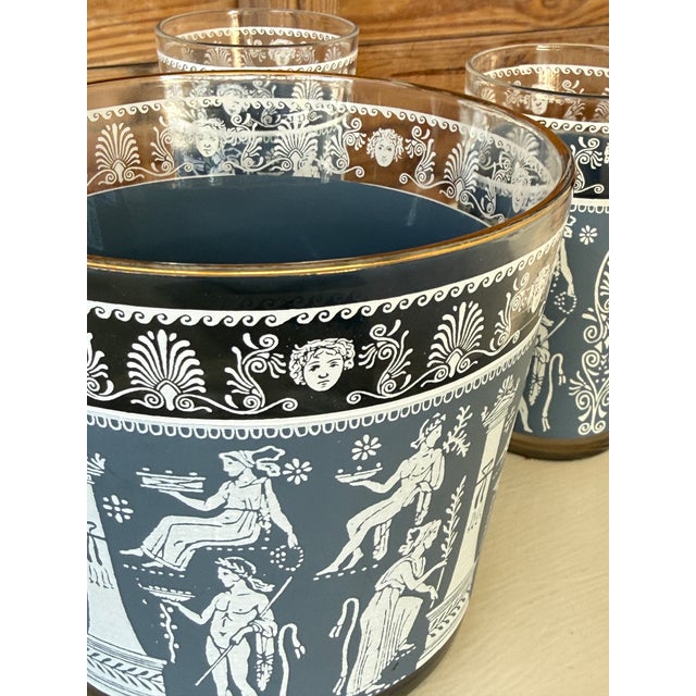 Glass Vintage Jeannette Glass “Blue Corinthian Hellenic” Ice Bucket With Tumblers, Mid-20th Century – Set of 7 For Sale - Image 7 of 12