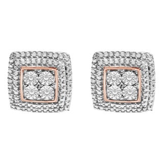 10K Yellow, White, and Rose Gold Plated Sterling Silver Diamond Accent Earrings (I-J Clarity, I3 Color) For Sale