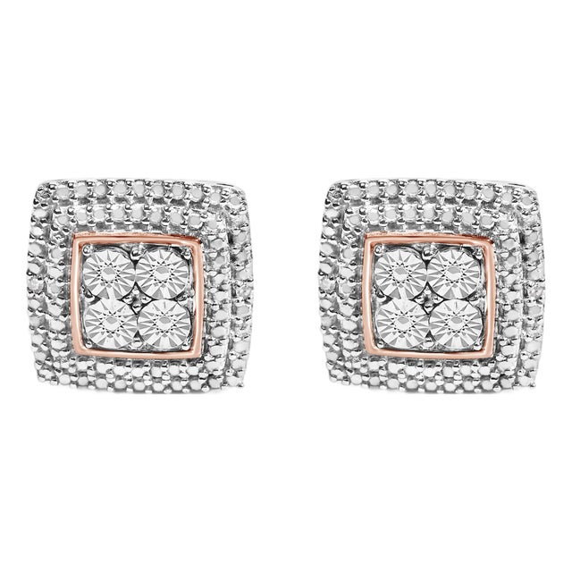 10K Yellow, White, and Rose Gold Plated Sterling Silver Diamond Accent Earrings (I-J Clarity, I3 Color) For Sale