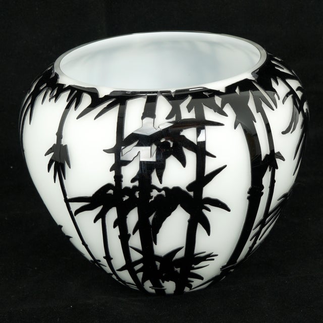 Contemporary Mid-Century Modern Revival Black & White Cased Glass Bamboo Vase For Sale In Phoenix - Image 6 of 12