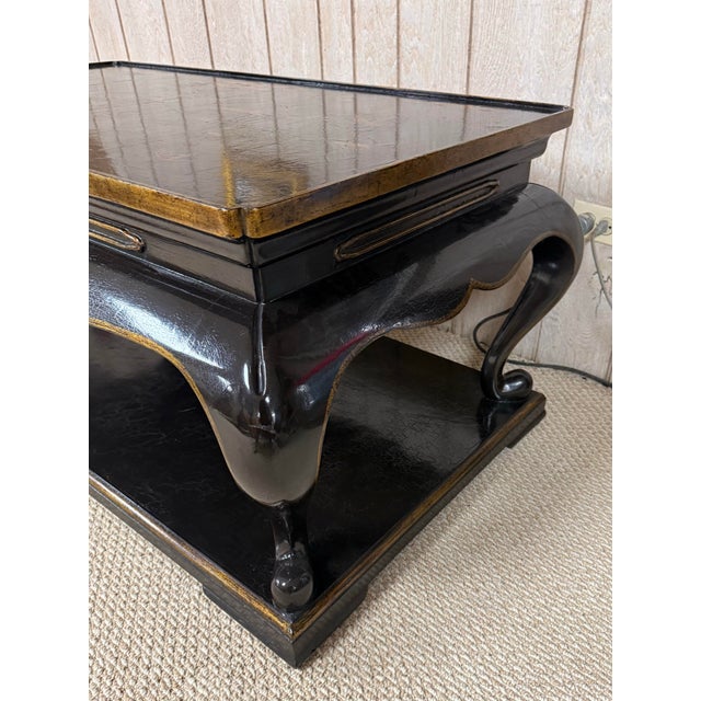 Wood 1990s Two-Tier Black Lacquer Chinoiserie Coffee Table - Style of Rose Tarlow For Sale - Image 7 of 10