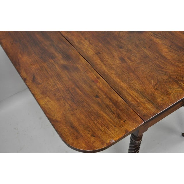 Mid 19th Century Antique 19th C. Sheraton Mahogany Turn Carved Spiral Leg Drop Leaf Dining Table For Sale - Image 5 of 10