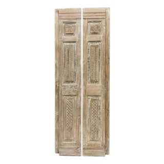 Antique Hand-Carved Floral French Doors – Rustic Double Doors, Hinged or Sliding Barn Style 80x28 For Sale