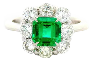 Superb Colombian Emerald Diamond Platinum Halo Ring, Gia Certified, Size 6.25