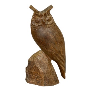 Carved Wood Owl Sculpture For Sale