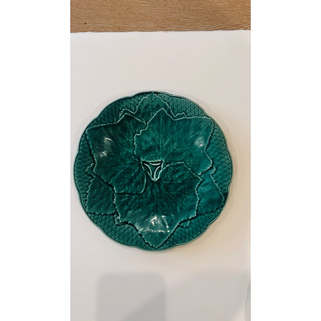 Set/6 Green Leaf Scalloped Majolica Plate From Gien For Sale - Image 11 of 13