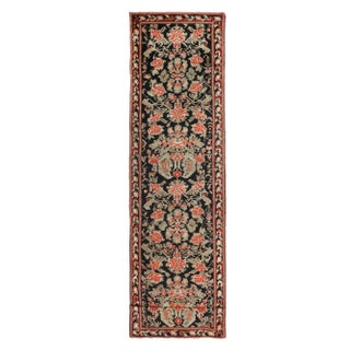 Antique Karabagh Black and Red Wool Floral Runner For Sale