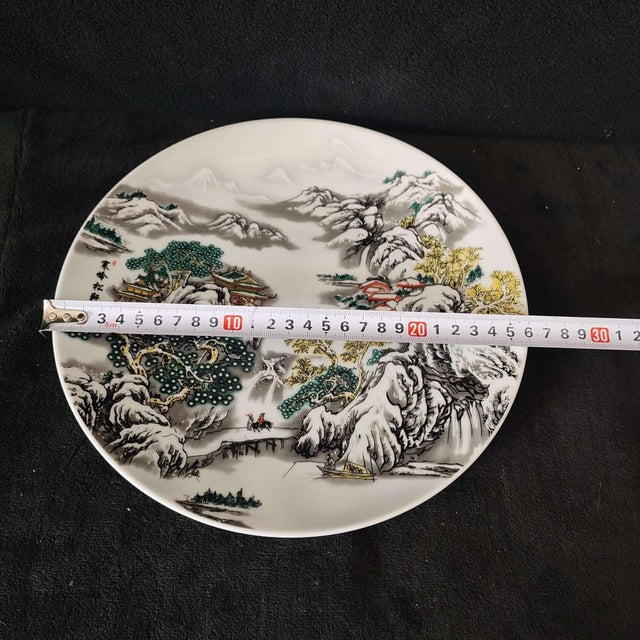 Chinese Ceramic Plate,Qianlong Marked Famille Rose Porcelain Plate Hand Painted Landscape Pattern For Sale - Image 9 of 10