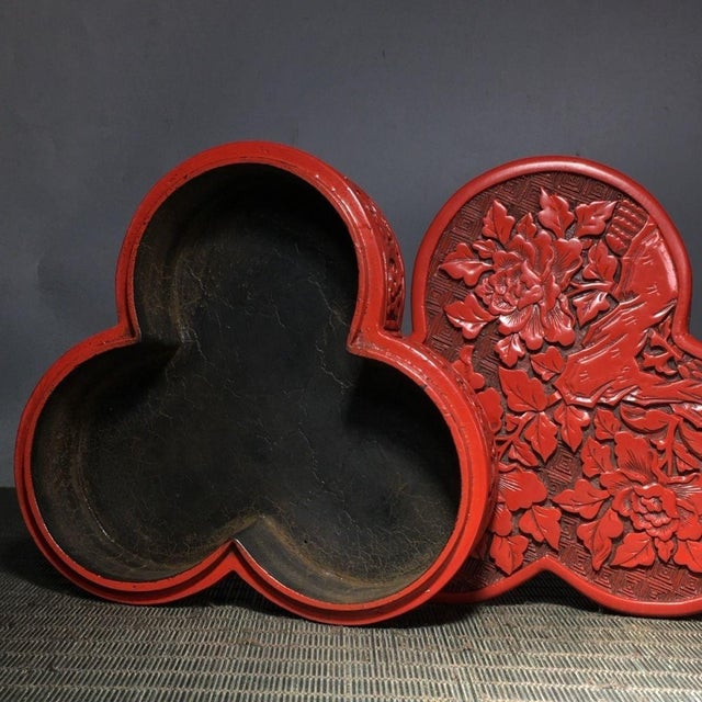 Vintage Cinnabar Carved Lacquer Box With Peony Motif For Sale - Image 4 of 6
