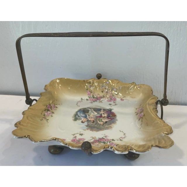 1940s 1946 Hand Painted Bowl With Metal Caddy For Sale - Image 5 of 12