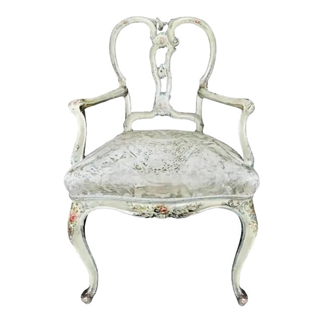 Mid 18th Century Italian Rococo Poly-Chrome Painted Armchair For Sale