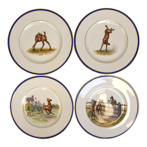 Set X 4 Cyril Gorainoff Hand Painted Equestrian Theme Dinner Plates