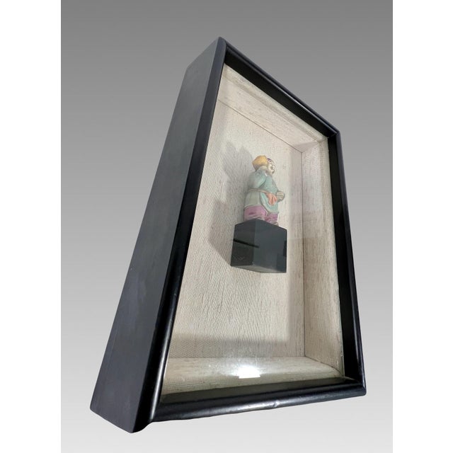 Old Japanese Figures of Hotei the Buddha and Daikokuten God of Wealth, a Pair, Shadow Box Framed Wall Hangings For Sale - Image 10 of 12