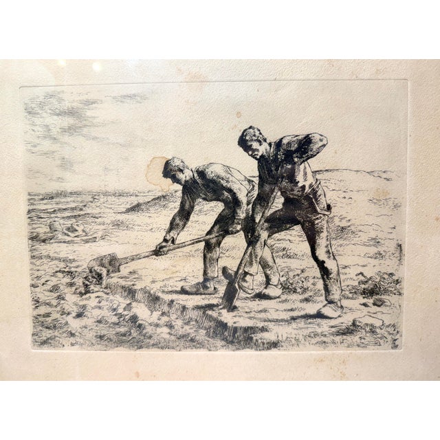 Original Antique Mid 19th Century Jean-François Millet the Diggers Etching Print For Sale - Image 4 of 11