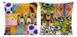 Uzbek Ikat Velvet Pillow Cover 19'' X 20'' - Set of Two