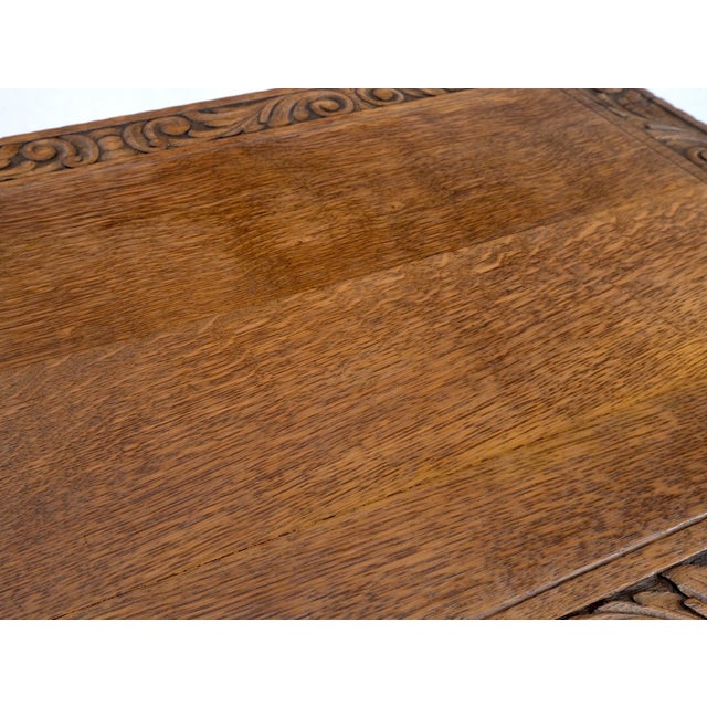 Heavily Fine Carved Oak Small Partners Desk Console Writing Table Mint For Sale - Image 13 of 18