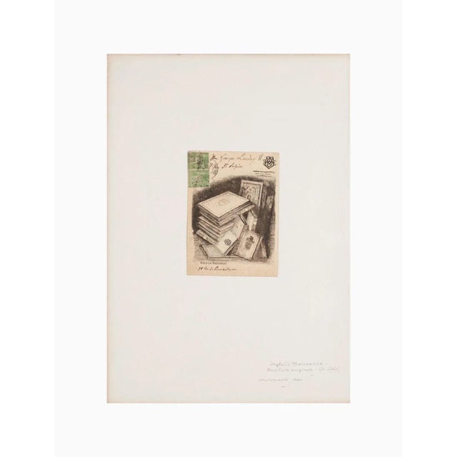 The Book Collection is an original etching on paper realized in 1900 by Aglaus Bouvenne. Signed on plate on the lower...